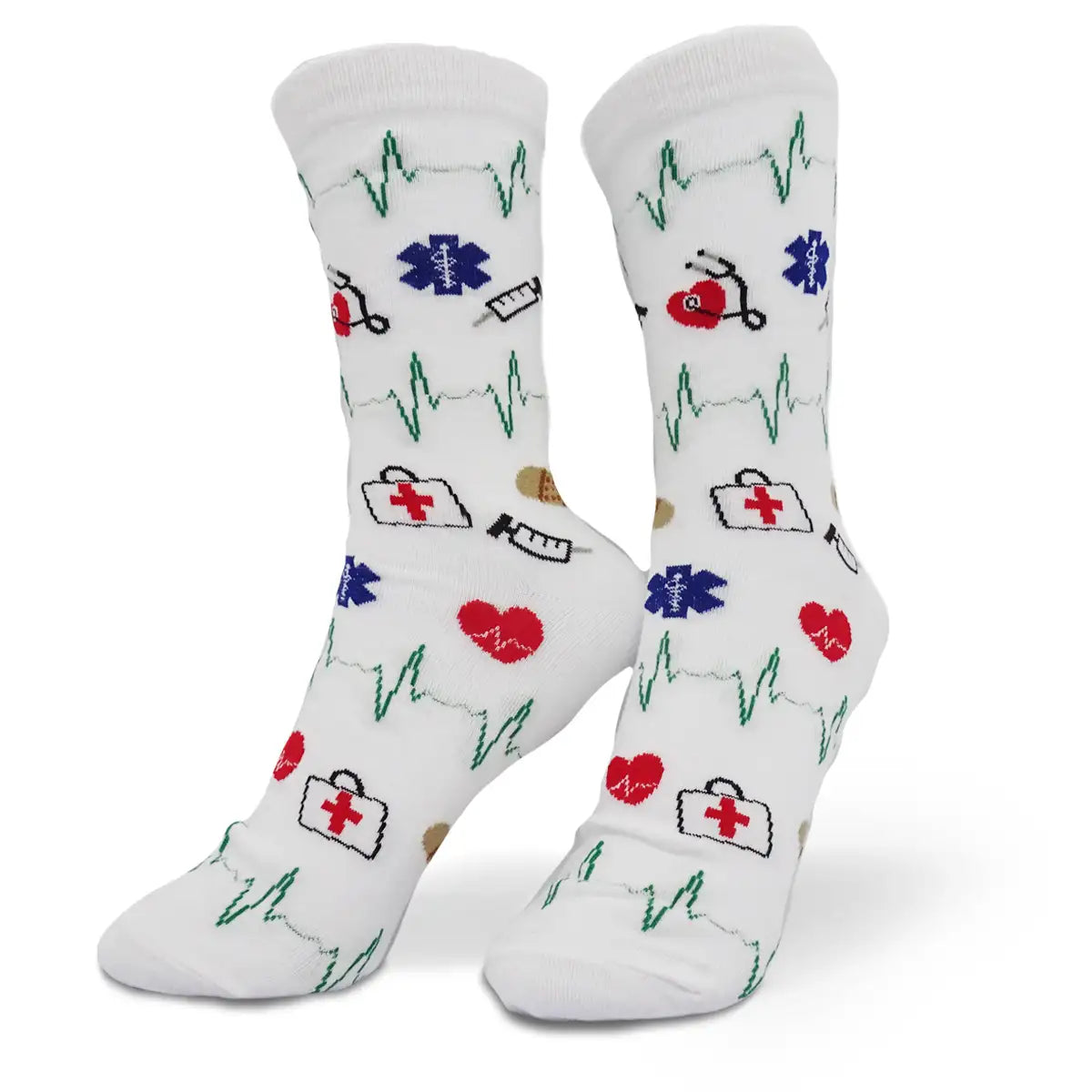 Lustige Medizin Socken mit buntem Arzt Motiv White Medic
