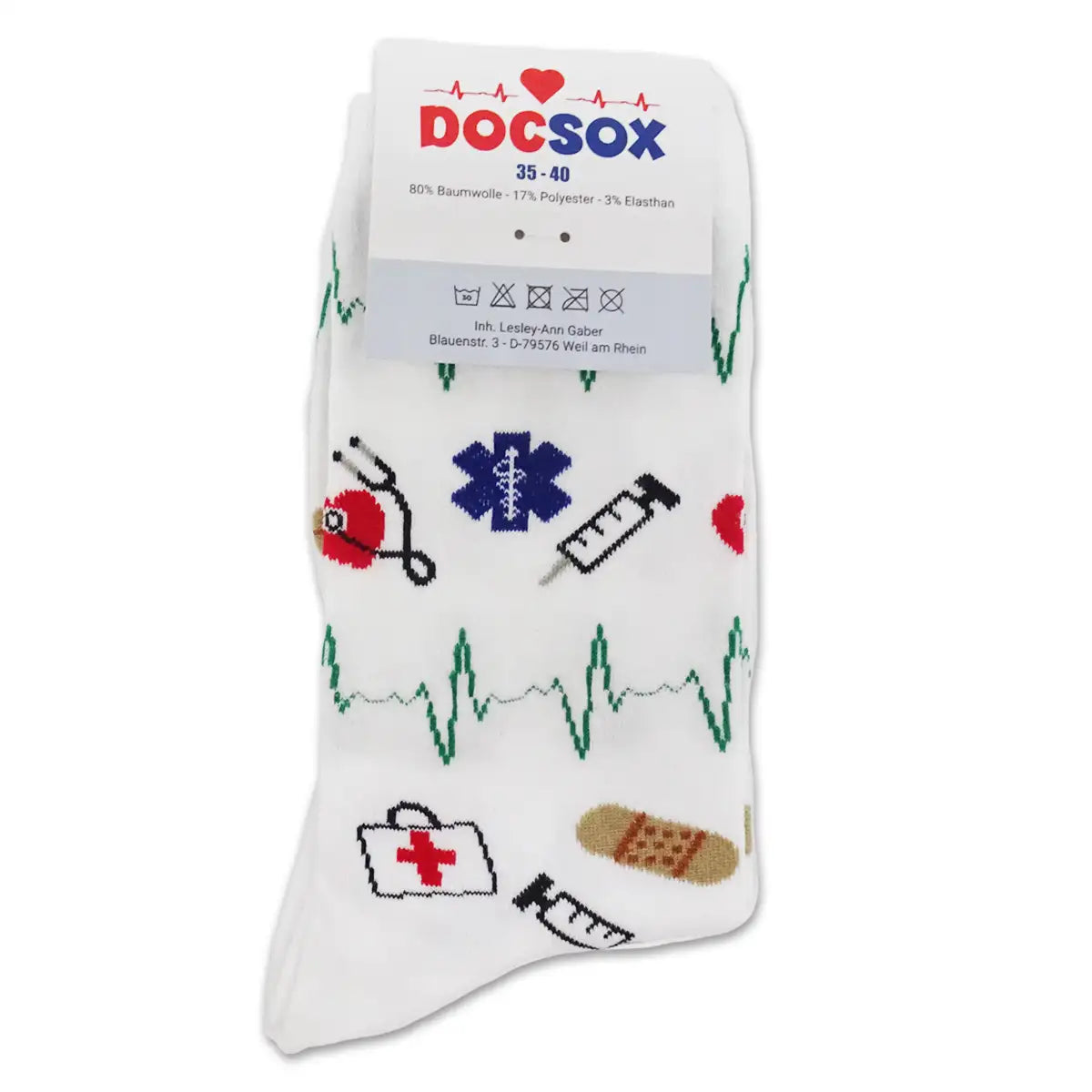 Lustige Medizin Socken mit buntem Arzt Motiv White Medic