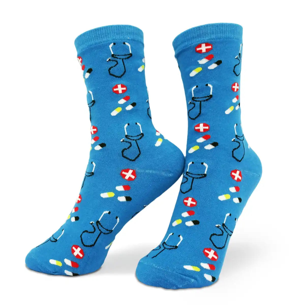 Lustige Medizin Socken mit buntem Arzt Motiv Doktor Blue - Bequeme und Farbenfrohe Strümpfe
