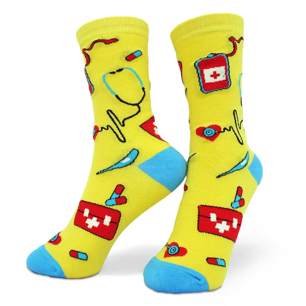 Lustige Medizin Socken mit buntem Arzt Motiv Healthy - Bequeme und Farbenfrohe Strümpfe