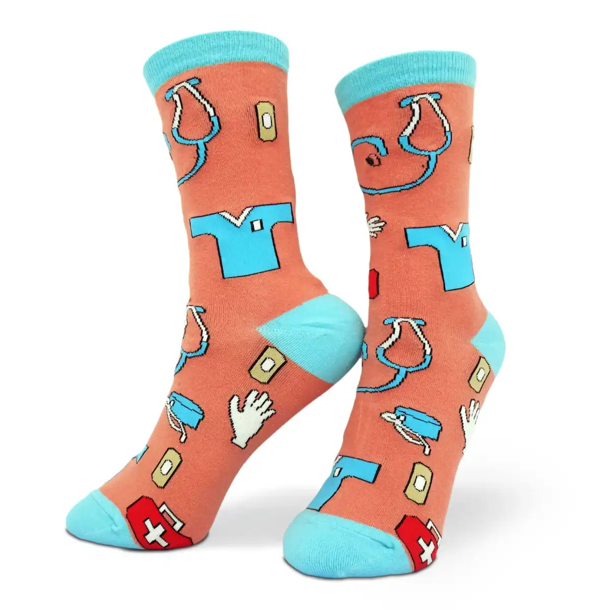 Lustige Medizin Socken mit buntem Arzt Motiv Surgery Orange - Bequeme und Farbenfrohe Strümpfe