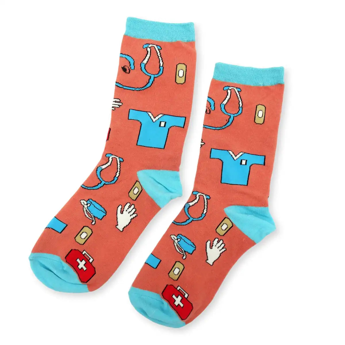 Lustige Medizin Socken mit buntem Arzt Motiv Surgery Orange - Bequeme und Farbenfrohe Strümpfe