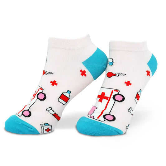 Lustige Medizin Sneaker Socken mit buntem Arzt Motiv Rettungswagen