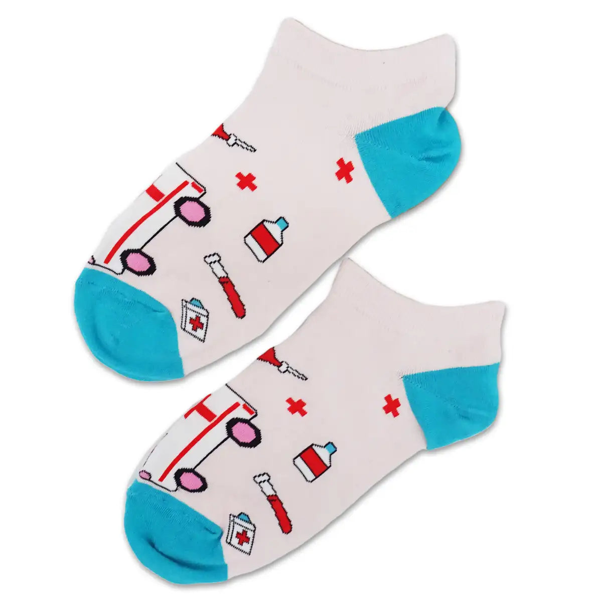 Lustige Medizin Sneaker Socken mit buntem Arzt Motiv Rettungswagen