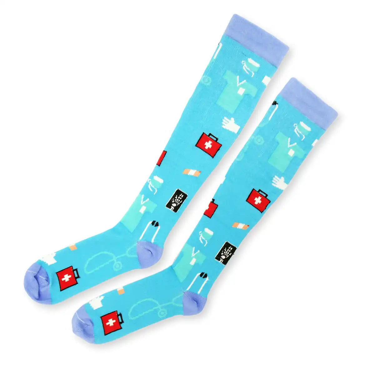 Bunte Kompressionsstrümpfe mit Medizin Motiv Surgery Blue - Lustige Socken für Mediziner und Ärzte