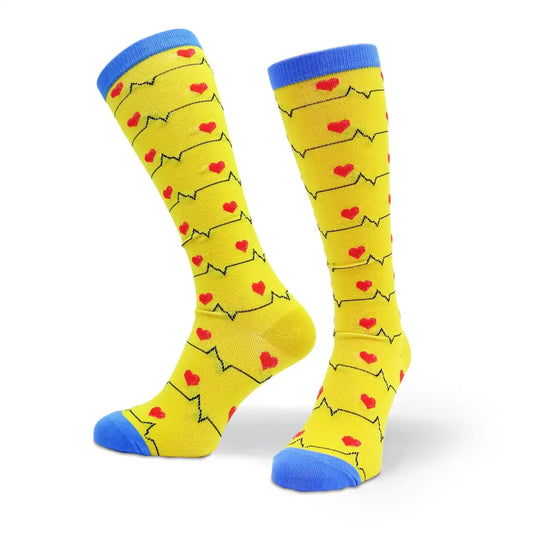 Bunte Kompressionsstrümpfe mit Medizin Motiv Heartbeat - Lustige Socken für Mediziner und Ärzte