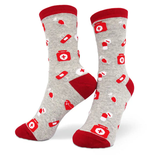 Lustige Medizin Socken mit buntem Arzt Motiv Emergency - Bequeme und Farbenfrohe Strümpfe