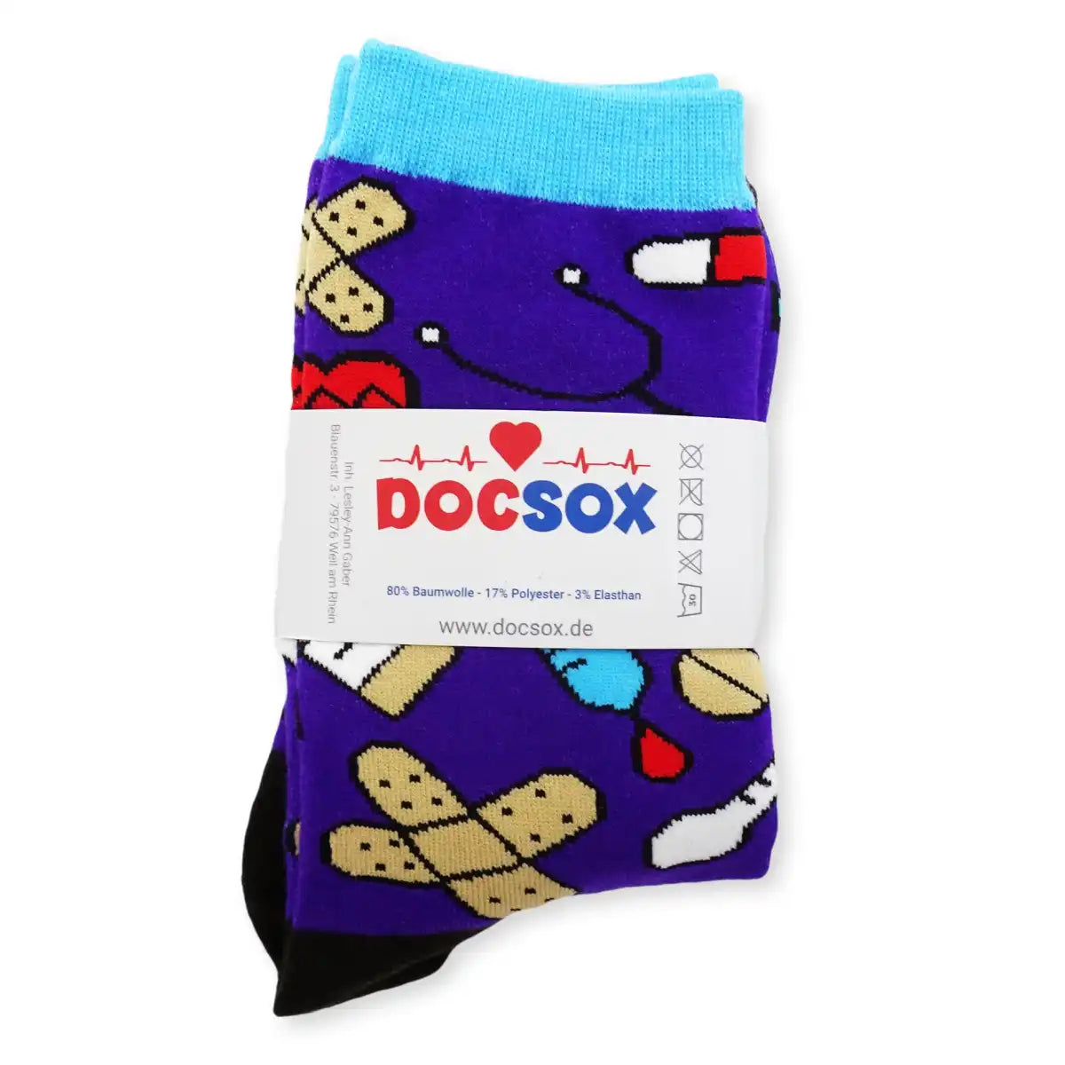 Lustige Medizin Socken mit buntem Arzt Motiv Purple Doc - Bequeme und Farbenfrohe Strümpfe