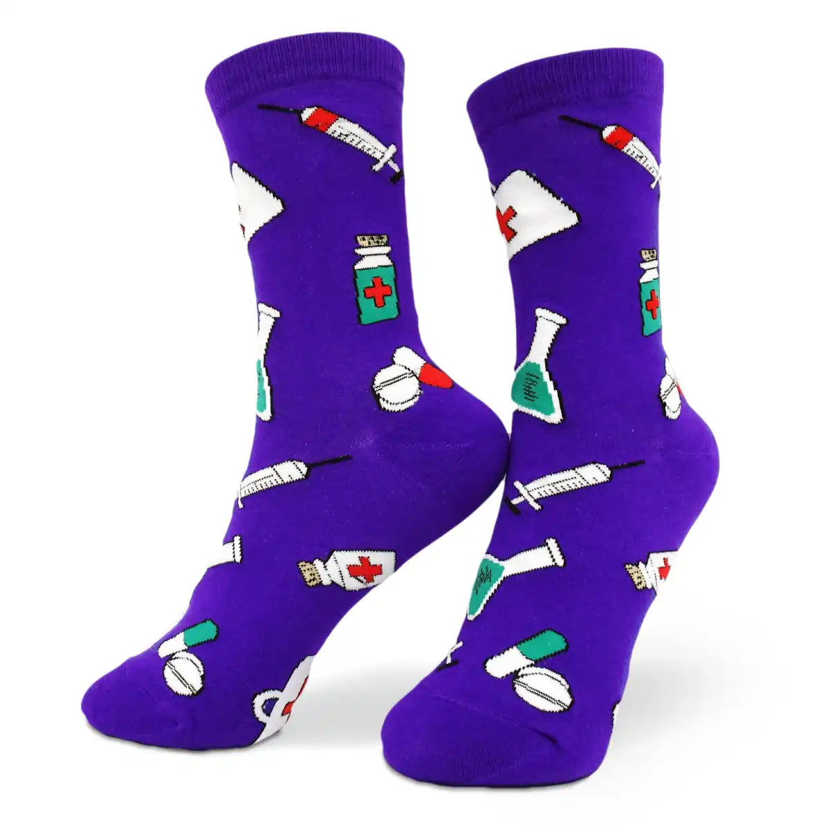 Lustige Medizin Socken mit buntem Arzt Motiv Purple Nurse - Bequeme und Farbenfrohe Strümpfe