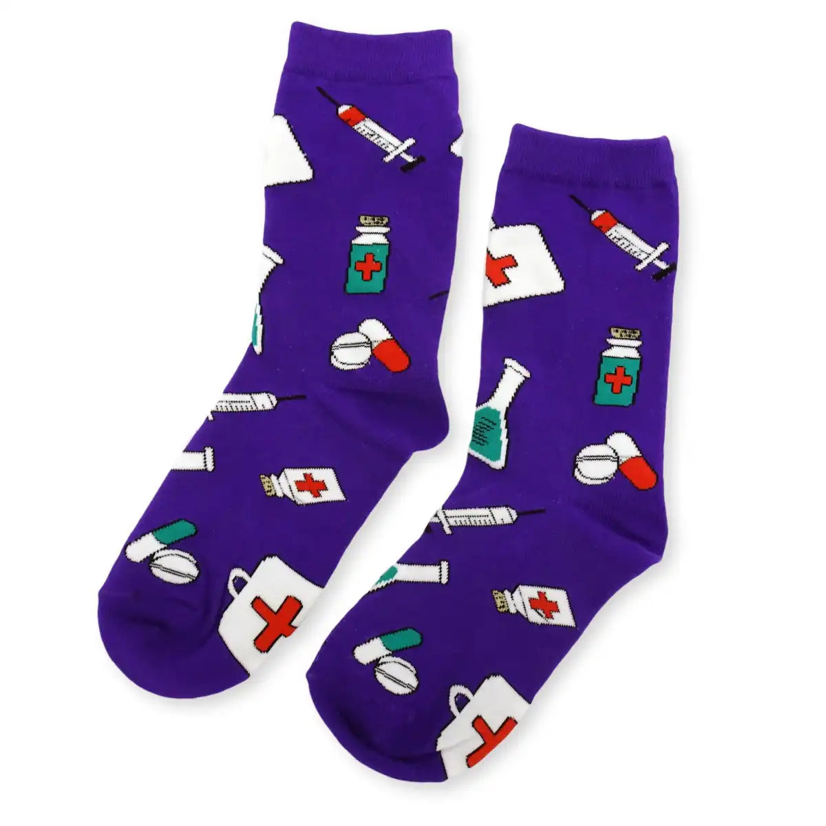 Lustige Medizin Socken mit buntem Arzt Motiv Purple Nurse - Bequeme und Farbenfrohe Strümpfe