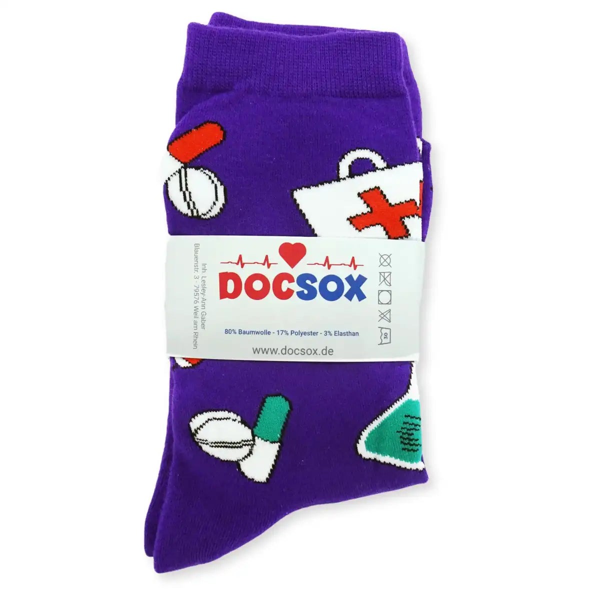 Lustige Medizin Socken mit buntem Arzt Motiv Purple Nurse - Bequeme und Farbenfrohe Strümpfe