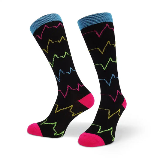 Bunte Kompressionsstrümpfe mit Medizin Motiv Buntes EKG - Lustige Socken für Mediziner und Ärzte