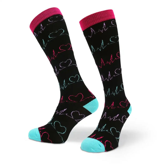 Bunte Kompressionsstrümpfe mit Medizin Motiv Herzchen EKG - Lustige Socken für Mediziner und Ärzte