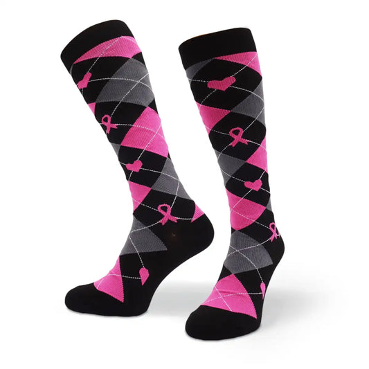 Bunte Kompressionsstrümpfe mit Medizin Motiv Pink Ribbon - Lustige Socken für Mediziner und Ärzte