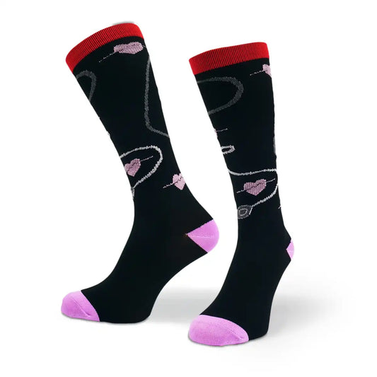 Bunte Kompressionsstrümpfe mit Medizin Motiv Stetho Love - Lustige Socken für Mediziner und Ärzte