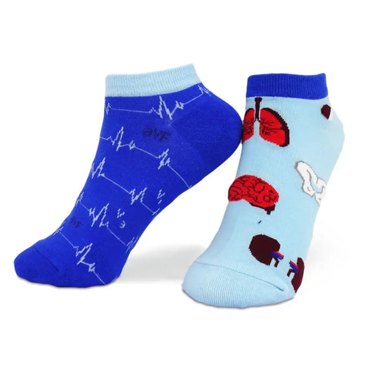 Lustige Sneaker Medizin Socken mit buntem Arzt Motiv Blue Anatomy - Füsslinge