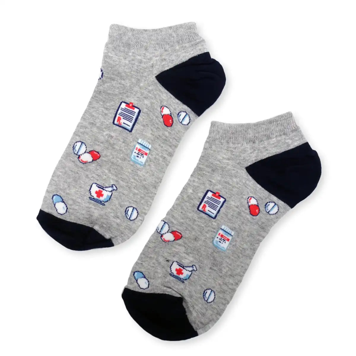 Lustige Sneaker Medizin Socken mit buntem Arzt Motiv Medizin Grau - Bequeme und Farbenfrohe Strümpfe