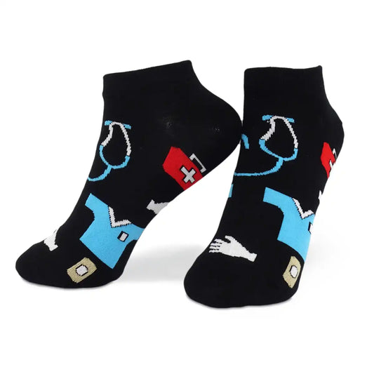 Lustige Sneaker Medizin Socken Scrub Life mit buntem Arzt Motiv  - Bequeme und Farbenfrohe Strümpfe