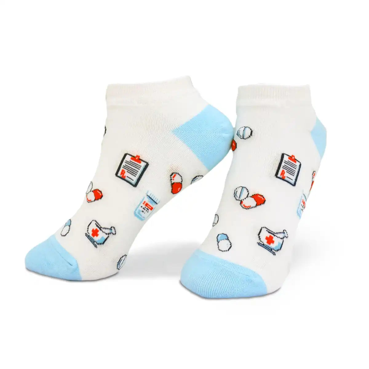 Lustige Sneaker Medizin Socken mit buntem Arzt Motiv Medizin Weiss - Bequeme und Farbenfrohe Strümpfe