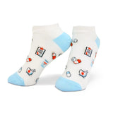 Lustige Sneaker Medizin Socken mit buntem Arzt Motiv Medizin Weiss - Bequeme und Farbenfrohe Strümpfe