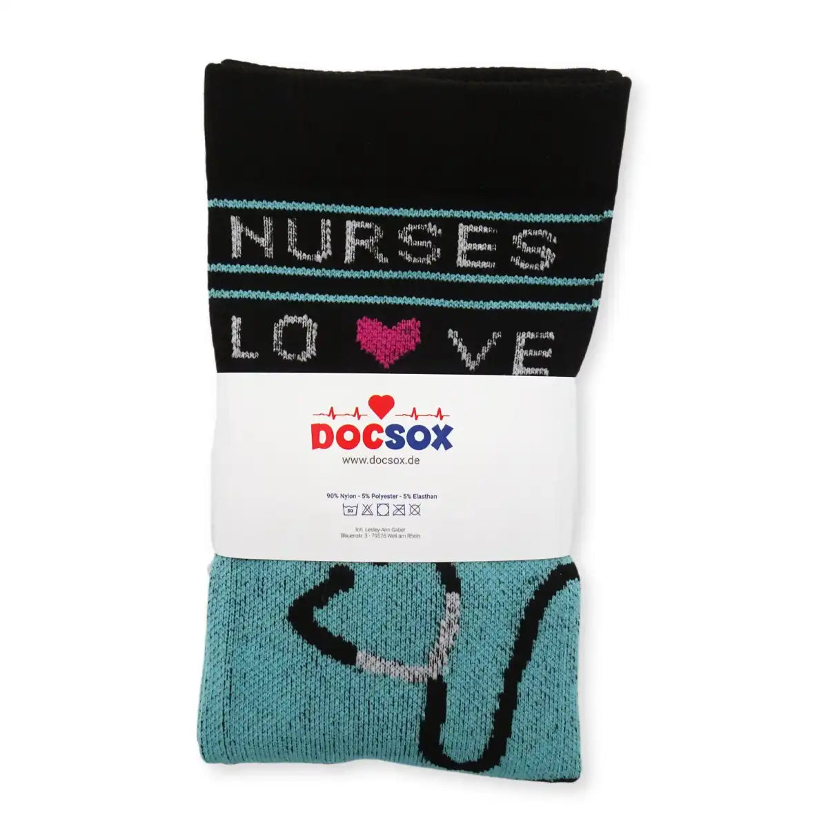 Bunte Kompressionsstrümpfe mit Medizin Motiv Nurses Love - Lustige Socken für Mediziner und Ärzte